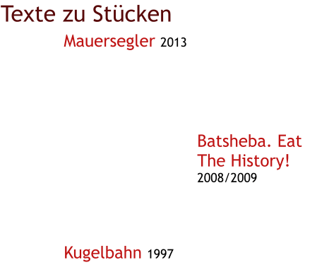 Texte zu Stücken Mauersegler 2013        Batsheba. Eat The History! 2008/2009      Kugelbahn 1997